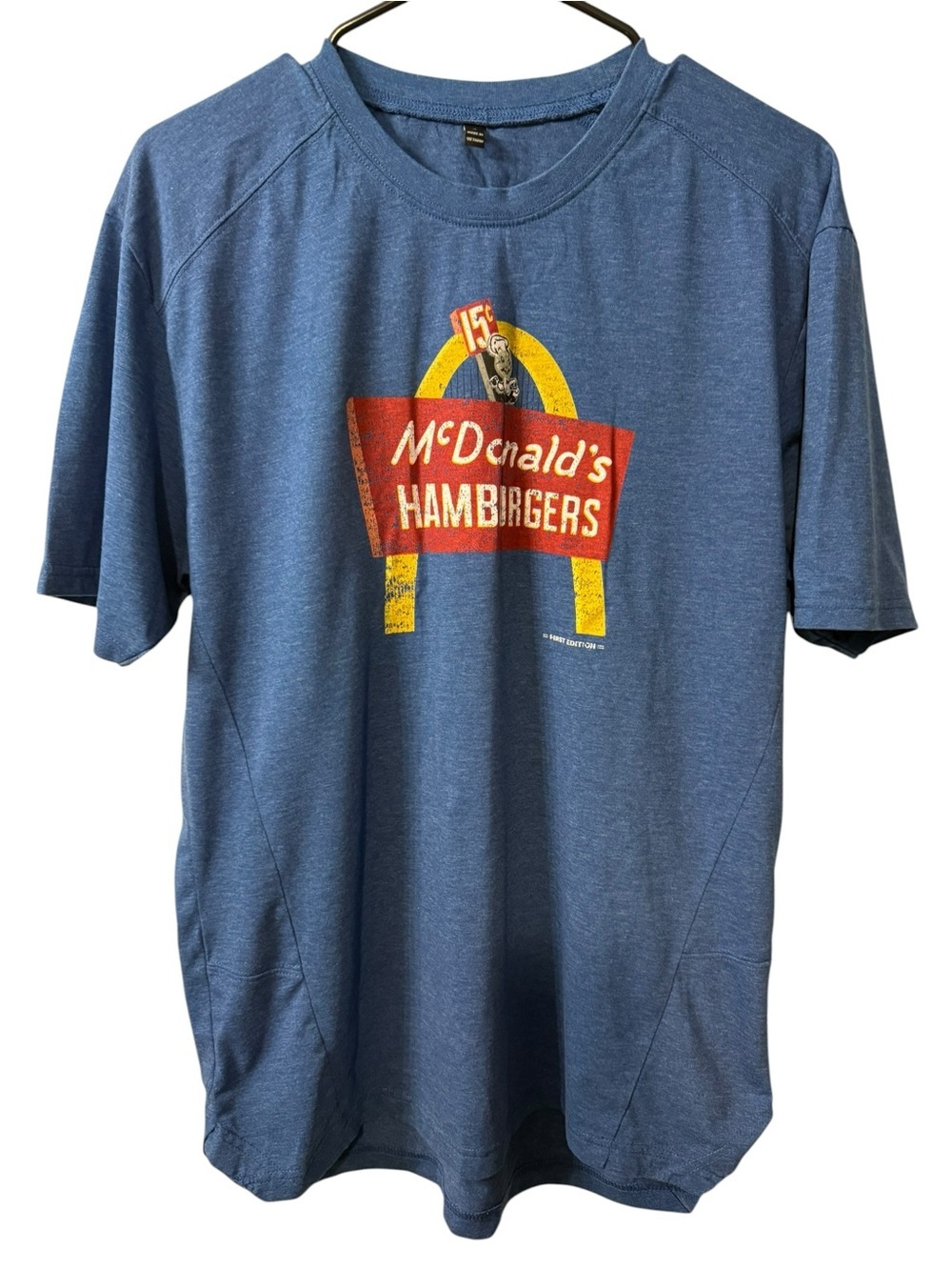 McDonald's Vintage-Inspired Blue Short Sleeve Tee with Retro Logo Size Medium
